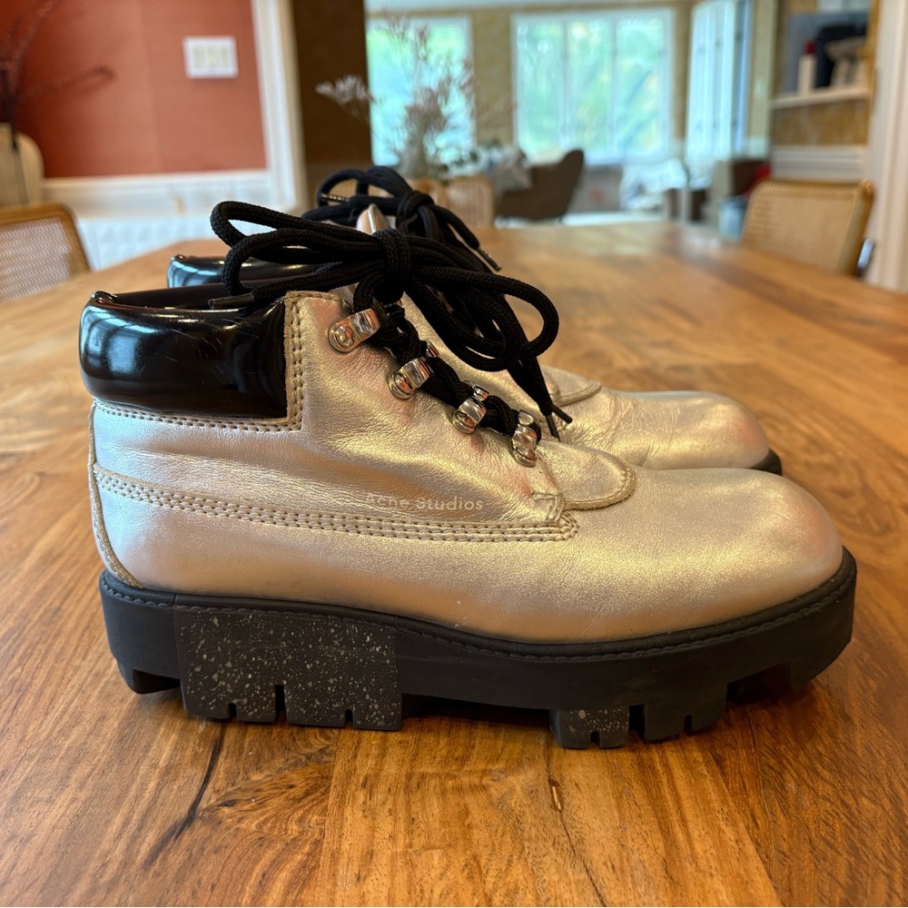 Acne Studios Black and Silver Chunky Ankle Boots